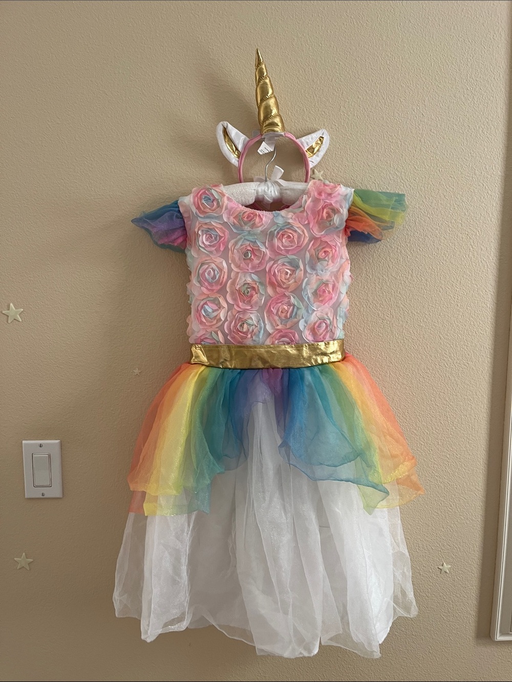 Target light up Floral Rainbow Tulle Unicorn Costume with Gold Horn